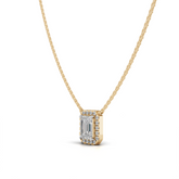 Emerald Cut Diamond Halo Pendant Necklace